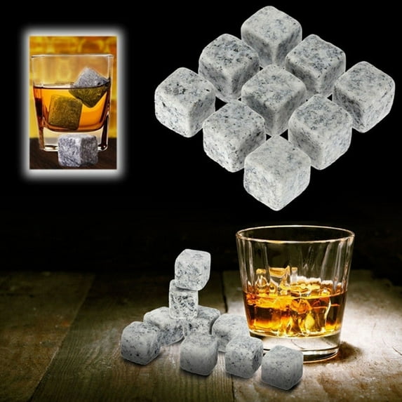 Ludlz Whiskey Stones Ice Cubes 6/9Pcs Reusable Wine Drinks Cooler Ice Cube Chilling Stone Rock Barware Tool - Urban Choice Products Reusable Whisky Chilling Rocks Metal Ice