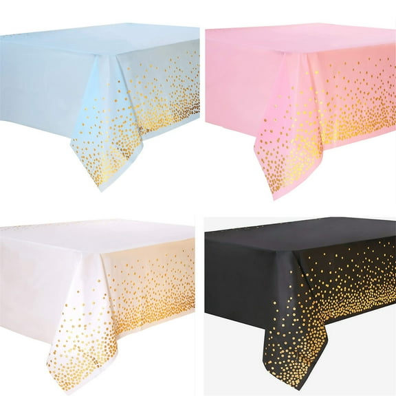Ludlz White and Gold Disposable Waterproof Party Tablecloth for Rectangle Table, Gold Stamping Dot Confetti Rectangular Plastic Table Cover, for Bridal Shower, Engagement, Wedding, Birthday