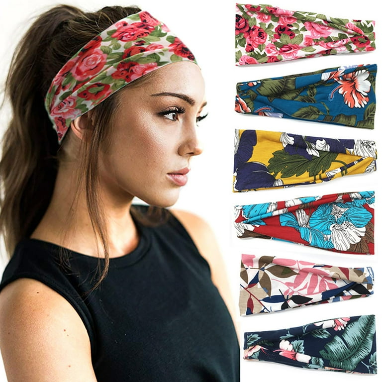 Ludlz Women Boho Wide Headbands Sports Headbands Elastic Non Slip Sweat Head Wraps Workout Hair Band Yoga Running Hairband