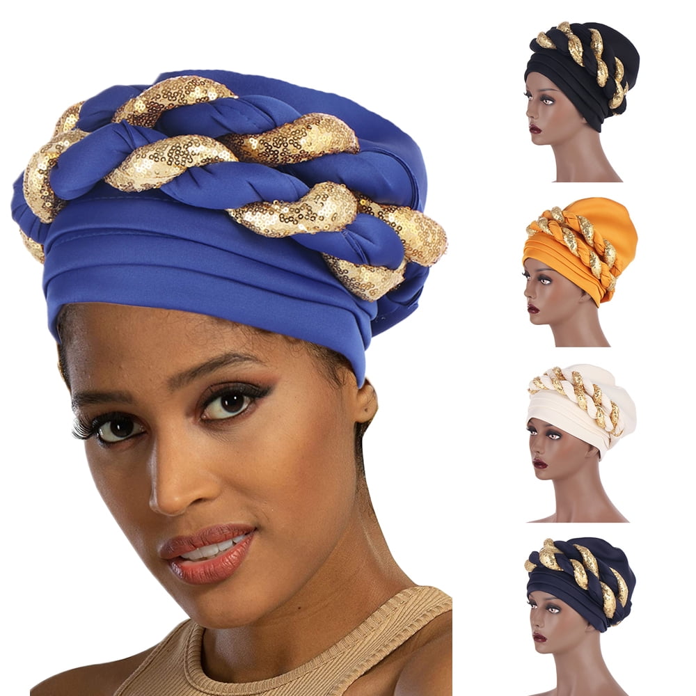 Ludlz Women Cross Twist Pleated Hair Wrap Turban Hat Indian Hat