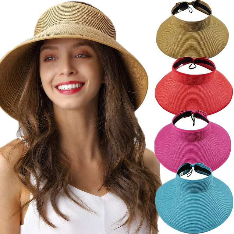Ludlz Women Foldable Straw Sun Visors , Sun Protecetion Wide Brim Sun Hats Adjustable Topless Beach Hat, Women's, Size: One size, Black