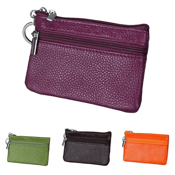 Ludlz Women Genuine Leather RFID Blocking Mini Wallet Key Ring Zip Coin Purse