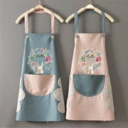 Ludlz Women Kitchen Apron with Hand Wipe Pockets for Cooking Baking Wipeable Waterproof Oil-Proof Cartoon Wreath Rabbit Kitchen Nail Shop Apron