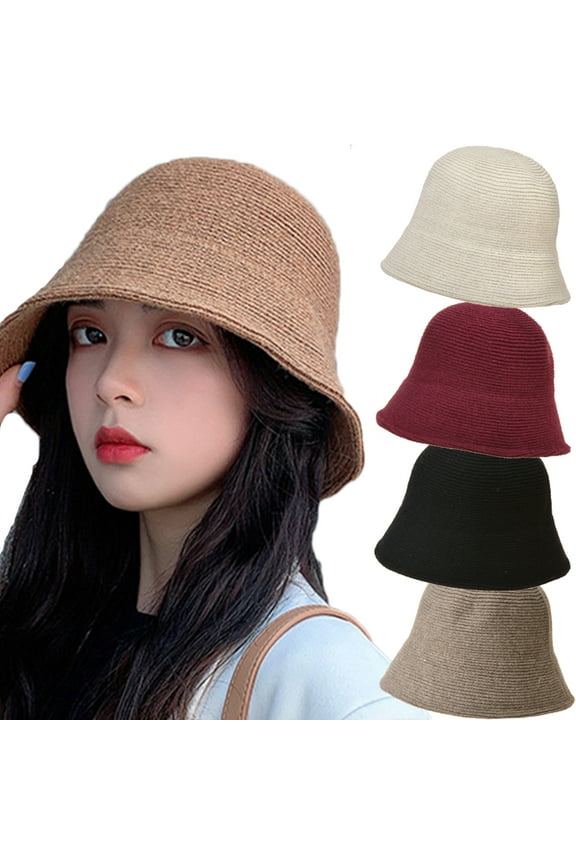 Ludlz Women Knit Bucket Hat, Warm Wide Brim Fisherman Cap Foldable Floppy Sunshade Visors