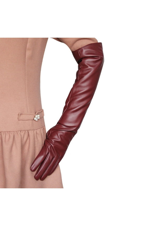 Ludlz Women Long Leather Gloves PU Leather Sexy Opera Pair Finger Gloves for Evening Party Costume Cosplay
