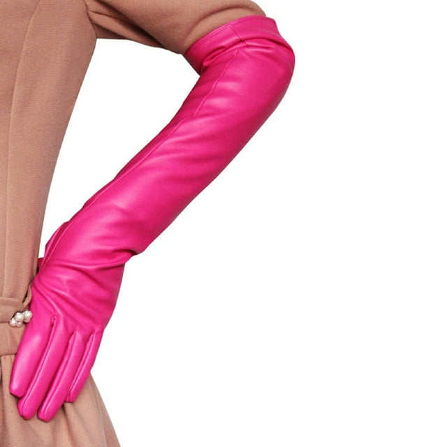 Ludlz Women Long Leather Gloves Pu Leather Sexy Opera Pair Finger Gloves For Evening Party 2943