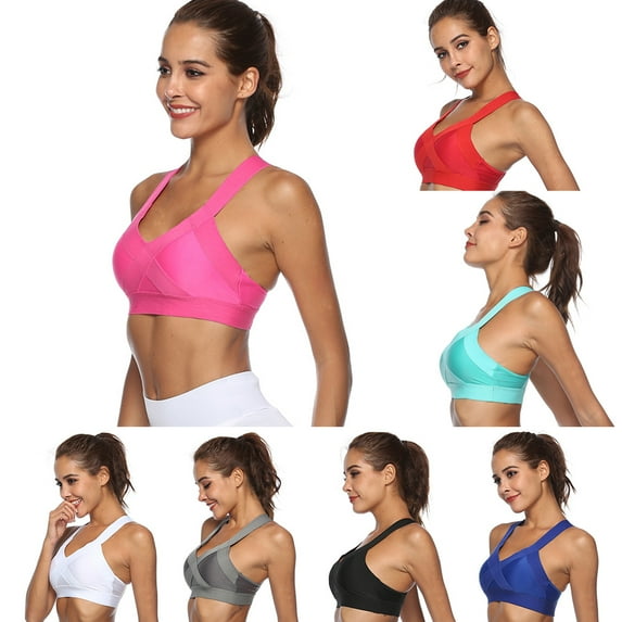 Ludlz Women Padded Strappy Sports Bra Yoga Tops Activewear Workout Clothes Quick Dry Sports Gym Crop Top