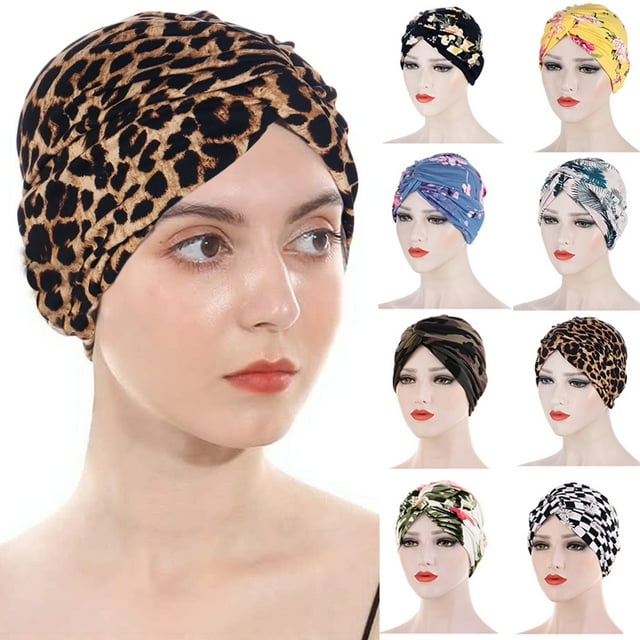 Ludlz Women鈥檚 Pleated Turban Leopard Prints Elastic Beanie Floral Head