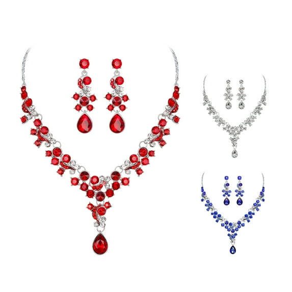 Ludlz Women Prom Wedding Bridal Faux Crystal Rhinestone Necklace Earrings Jewelry Set