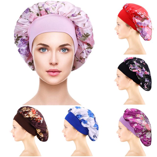 Ludlz Women Satin Sleep Cap Elastic Wide Band Night Hat Silky