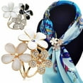 thumbnail image 1 of Ludlz Women Shiny Rhinestone Inlaid Flower Scarf Ring Clip Holder Brooch Pin Buckle, 1 of 2