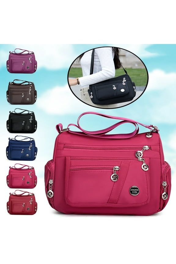 Ludlz Women Solid Color Multi Pockets Zip Shoulder Crossbody Bag Canvas Storage Pouch