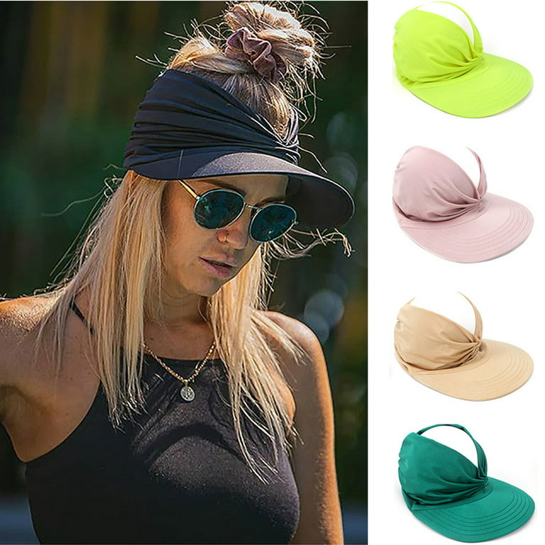 Ludlz Women Summer Sun Visor Hat Wide Brim UV Protection Cap Elastic Hollow  Top Hat Beach Hat for Beach Travel Outdoor Sports 