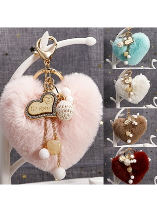 SPRING PARK Cute Cherry Keychain Fluffy Pom pom Ball Bag Car Pendant Charm  Key Keyring 