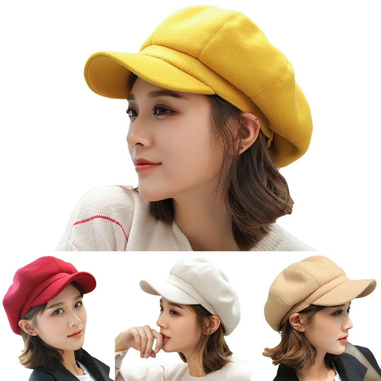 Fashion Outdoor Warm Faux Leather Stitching Plaid Brim Winter