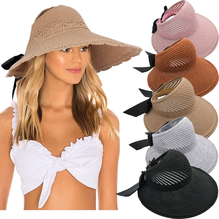 Ludlz Womens Beach Sun Hat Ponytail Hat Wide Brim Straw  display picture 2