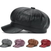 Ludlz Womens PU Leather Newsboy Caps Gatsby Cabbie Hat for Girls