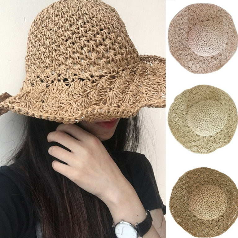 Ludlz Womens Sun Beach Hat for Women Foldable Floppy Summer Straw Hat Wide  Brim Hat UV Protection Sun Hats for Women