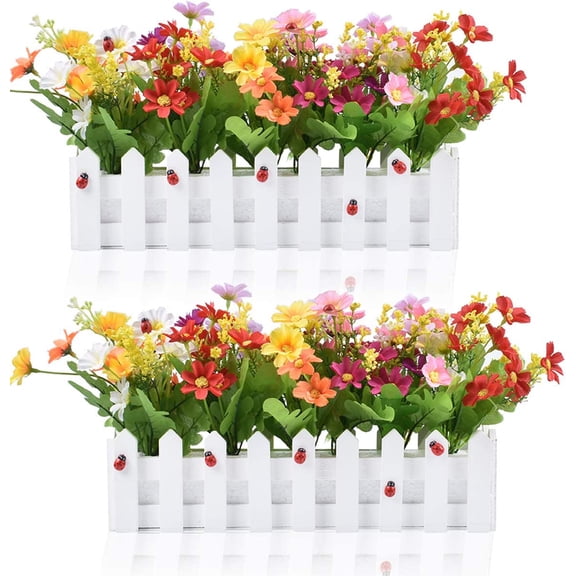 Ludlz Wooden Picket Fence, Flower Plant Pot Wooden Window Box Garden Decking Boards Trough Fence Decor for Indoor Office Wedding Home Decor