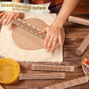 Ludlz Wooden Rolling Pin Clear Texture Leaves Snowflake Water Ripple Pattern Food Grade Slab Roller Printing Handmade Pottery Clay Stamp Embossed Roller Tool Kitchen Accessories