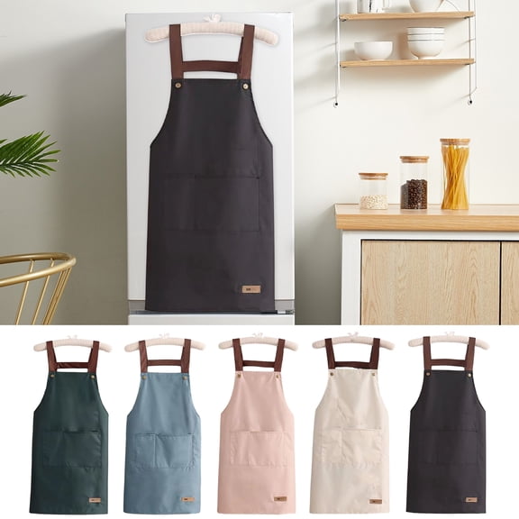 Ludlz Work Apron Waterproof Oil-proof Kitchen Apron with Large Pockets Durable Stylish Workwear for Home Garden