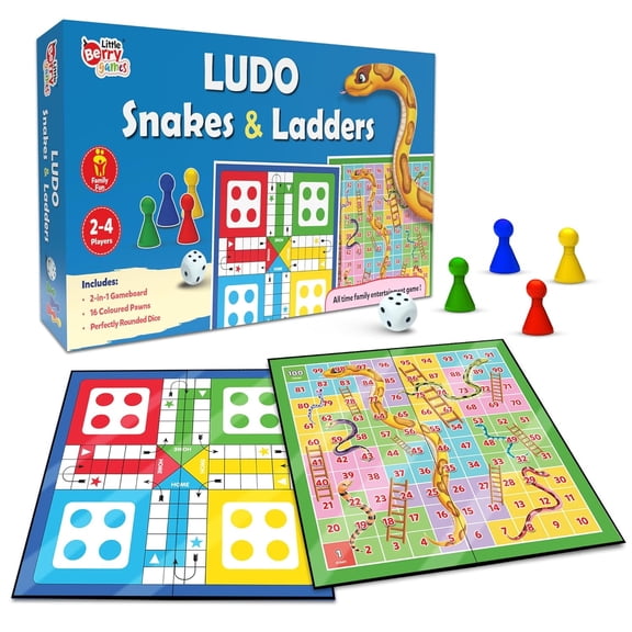 Ludo & Snakes & Ladders Big Size Board Game | 14X14 Foldable Game Board With Dice | 2-In-1 Board Games For Adults & Family | Suitable For Travelling, Gifts & Fun Party Nights