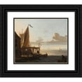 thumbnail image 1 of Ludolf Bakhuysen 14x12 Black Ornate Wood Framed Double Matted Museum Art Print Titled: Small Harbour Near a Tavern, 1 of 5