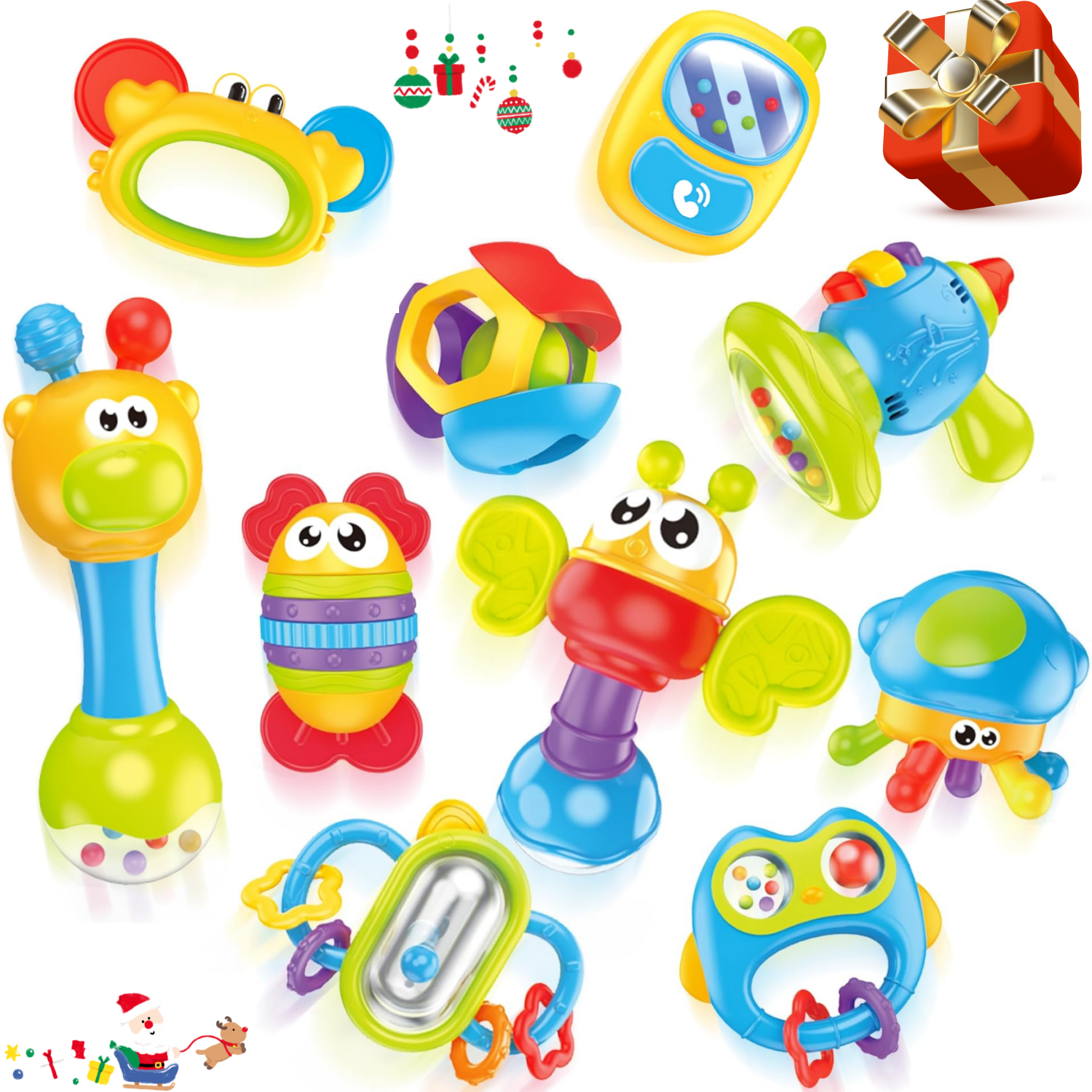 Ludolm 10Pcs Baby Rattles Toy Set, Baby Toys 0-6 Months Infant Toys 6-12 Months Teethers for Babies 3-6 Months Easter Basket Stuffers, Sensory Teething Toys 0 1 2 3 4 5 6 Month Newborn Boy Girl Gifts