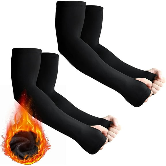 Ludolm 2 Pairs Arm Sleeves Warmer Cycling Thermal Warmer Sleeves Arm Winter Cover with Thumb Holes for Men Women