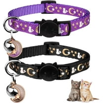 Ludolm 2PCS Breakaway Cat Collars with Bell Moons Stars Cute Kitty Adjustable Safe Kitten Collars with Pendant Glow in The Dark