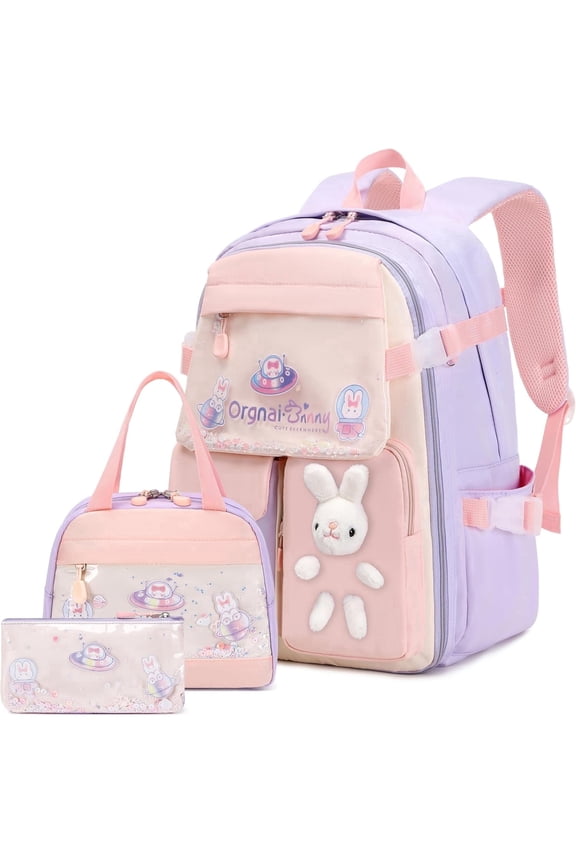 3Pack Bunny Backpack Set, Kawaii Backpack Cute Sequin Bag, Back Protection Lightweight Backpack,Purple