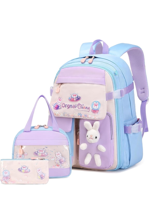 3Pack Bunny Backpack Set, Kawaii Backpack Cute Sequin Bag, Back Protection Lightweight Backpack