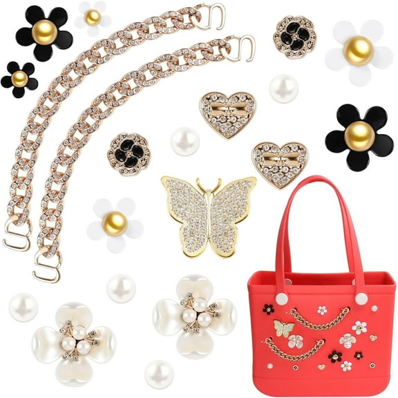 BTEPGSA Charms for Bag,Pearls and Butterfly Flowers for Bag Accessories Charms Compatible with Simply Southern Beach Tote, Insert for Beach Tote (20 Pcs)