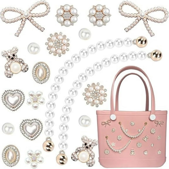Ludolm Charms for Bogg Bags,Pearls and Butterfly Flowers for Bogg Bag Accessories Charms Compatible with Simply Southern Beach Tote, Insert for Beach Tote