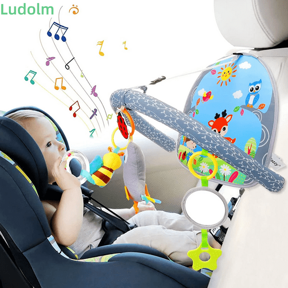 Ludolm Infant Car Seat Toys for Babies 0-6 Months: Travel Baby Toy for Rear Car Seat, Adjustable Mobile Activity Arch with Music, Sensory Hanging Toy Fits Safety Car Seats, Crib, Stroller