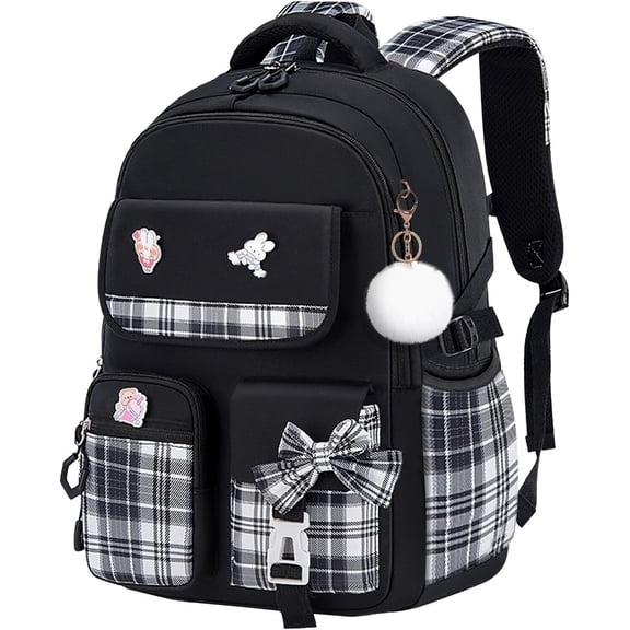 Ludolm Kawaii Backpack, Cute Stylish Plaid Bag, Back Protection Lightweight Backpack