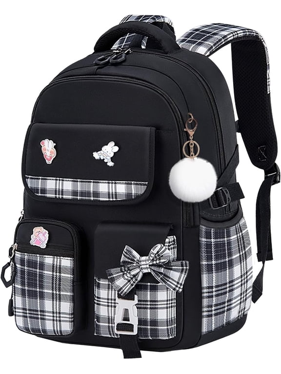 Kawaii Backpack, Cute Stylish Plaid Bag, Back Protection Lightweight Backpack