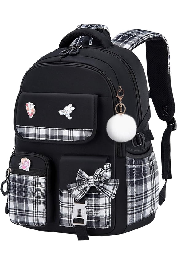 Kawaii Backpack, Cute Stylish Plaid Bag, Back Protection Lightweight Backpack