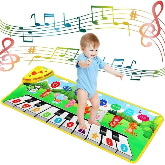 Ludolm Piano Mat, 38.5" X 14" Musical Mat 8 Instrument Sounds Piano Mat for Toddlers Touch Play Dancing Mat Toy for 1 2 3 Year Old Girls Boys Gifts