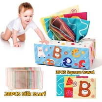 Ludolm Sensory Pull Along Toddler Infant Baby Tissue Box - Colorful Juggling Rainbow Dance Scarves for Kids Montessori Educational Manipulative Preschool Learning Toys – 5 Month 1-2-Year