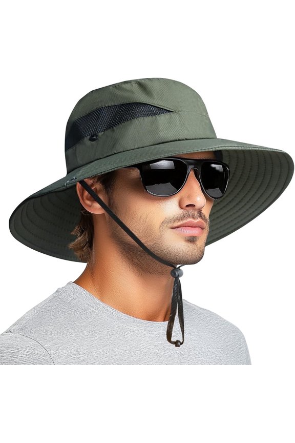 Ludolm Sun Bucket Beach Hats for Men Women 3” Wide Brim UPF 50+ Fishing & Beach Hat,Green