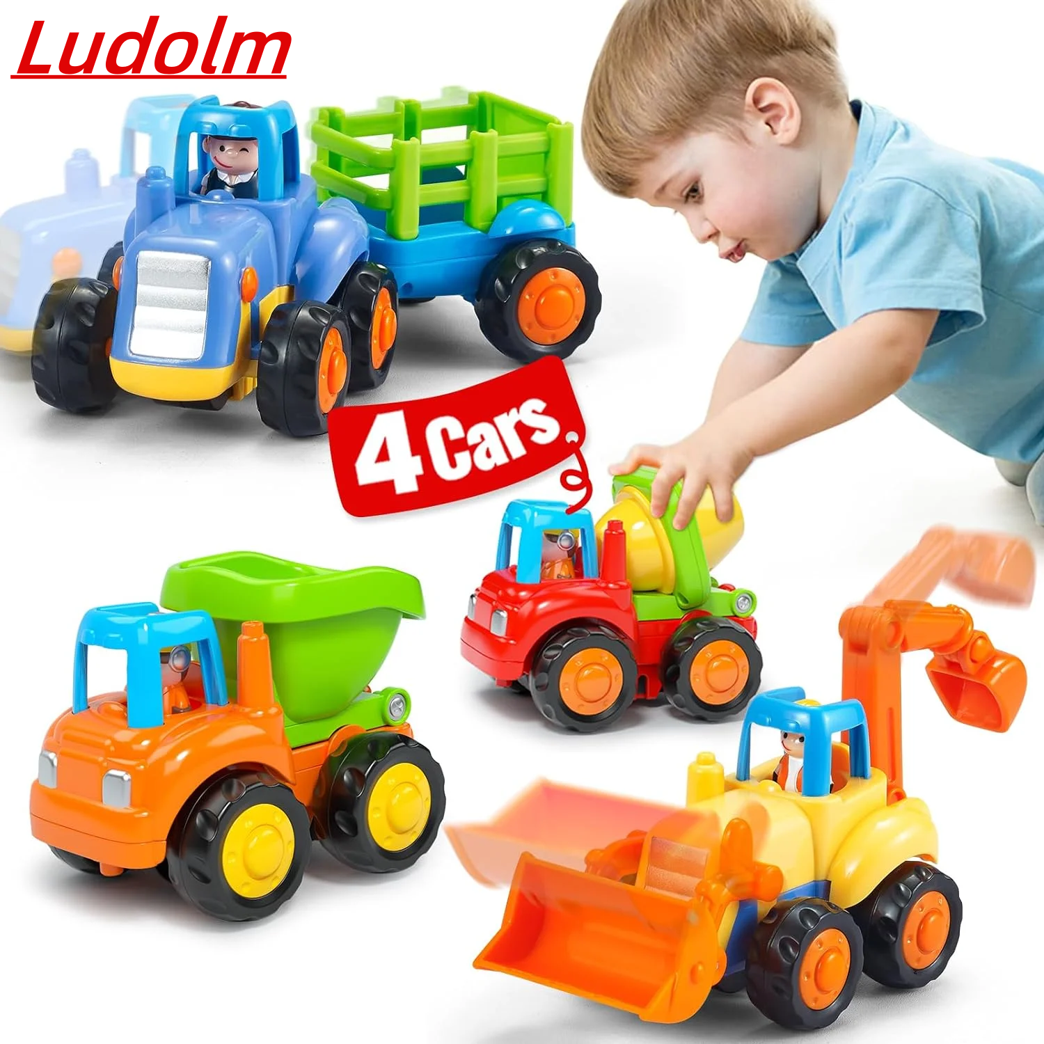 Ludolm Toys for 1 Year Old Boy Birthday Gift - 4 PCS Toy Trucks Toddler ...