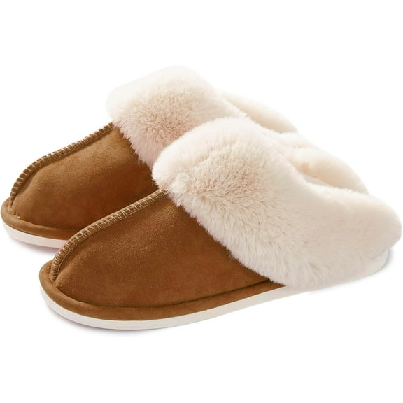 Ludolm Womens Slipper with Memory Foam Fluffy Soft Warm Slip On House Slippers,Anti-Skid Cozy Plush for Indoor Outdoor