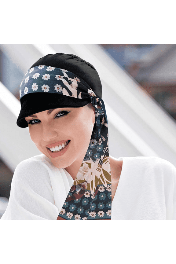 Ludovica (Black Blush Fiori) Luxury Fashion Sun Hat with Scarf / Summer Beach Women Hats & Scarves UPF 50+ Sun Protection / newsboy Bamboo Cap