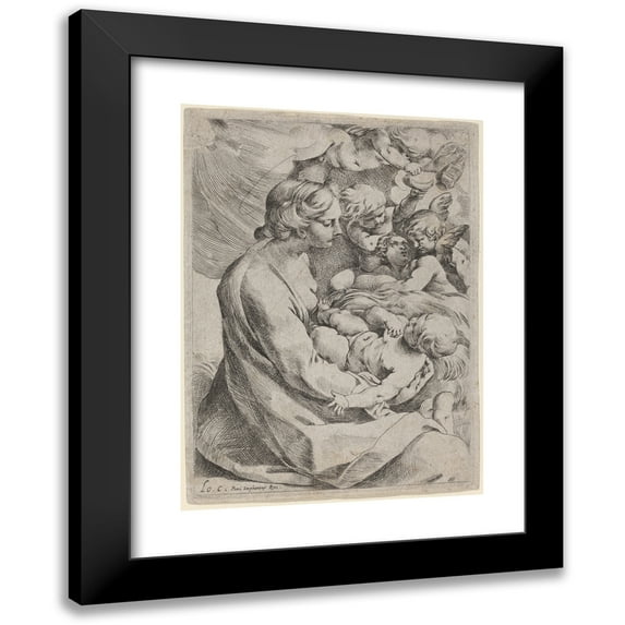Ludovico Carracci 18x24 Black Modern Framed Museum Art Print Titled - Madonna and Child with Angels (C. 1595-1610)
