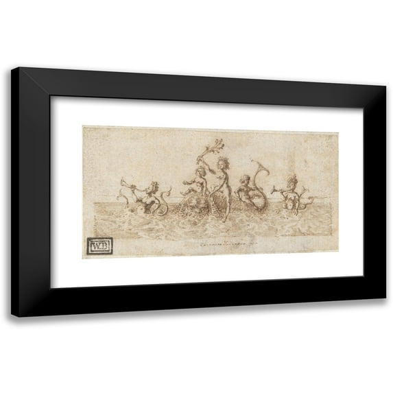 Ludovico Sardagna 24x14 Black Modern Framed Museum Art Print Titled - Mermaids