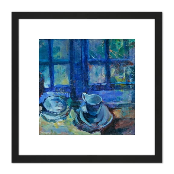 Ludvig Karsten The Blue Kitchen 8X8 Inch Square Wooden Framed Wall Art Print Picture with Mount