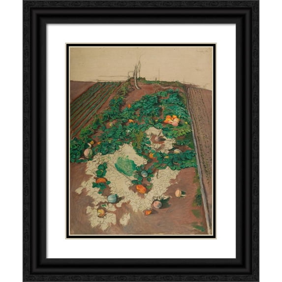 Ludvig Ravensberg 12x14 Black Ornate Wood Framed Double Matted Museum Art Print Titled: Le Cucuzze Cutersig (Unfinished Garden Picture) (1911)