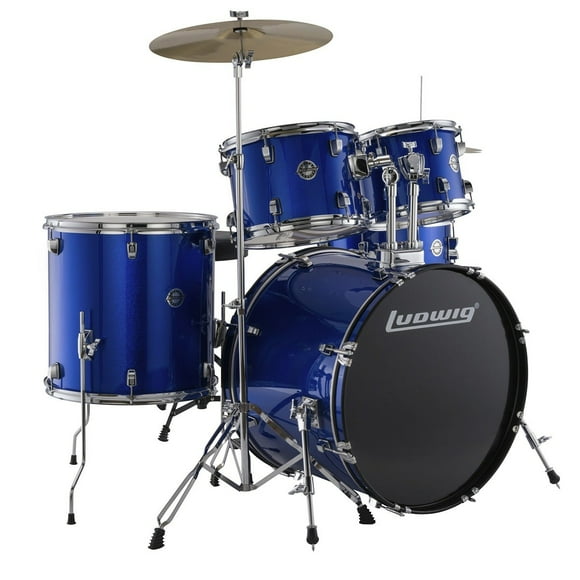 Ludwig Accent 5-Piece Drum Kit With 22" Bass Drum, Hardware and Cymbals Blue Sparkle