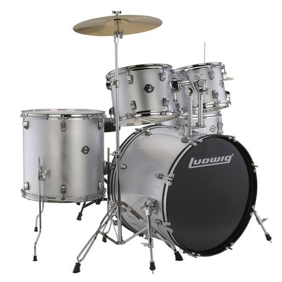 Ludwig Accent 5-Piece Drum Kit With 22" Bass Drum, Hardware and Cymbals Silver Sparkle